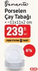 BENANTE PORSELEN ÇAY TABAĞI 11X11X2 CM 6'LI